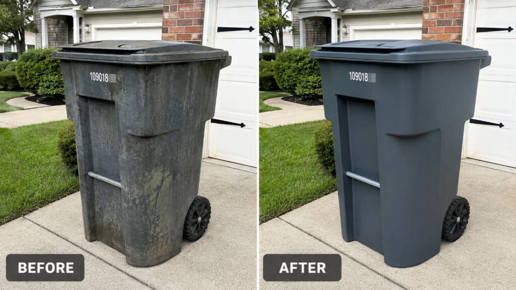 dirty and clean trash can and recycling bin before and after picture in new jersey